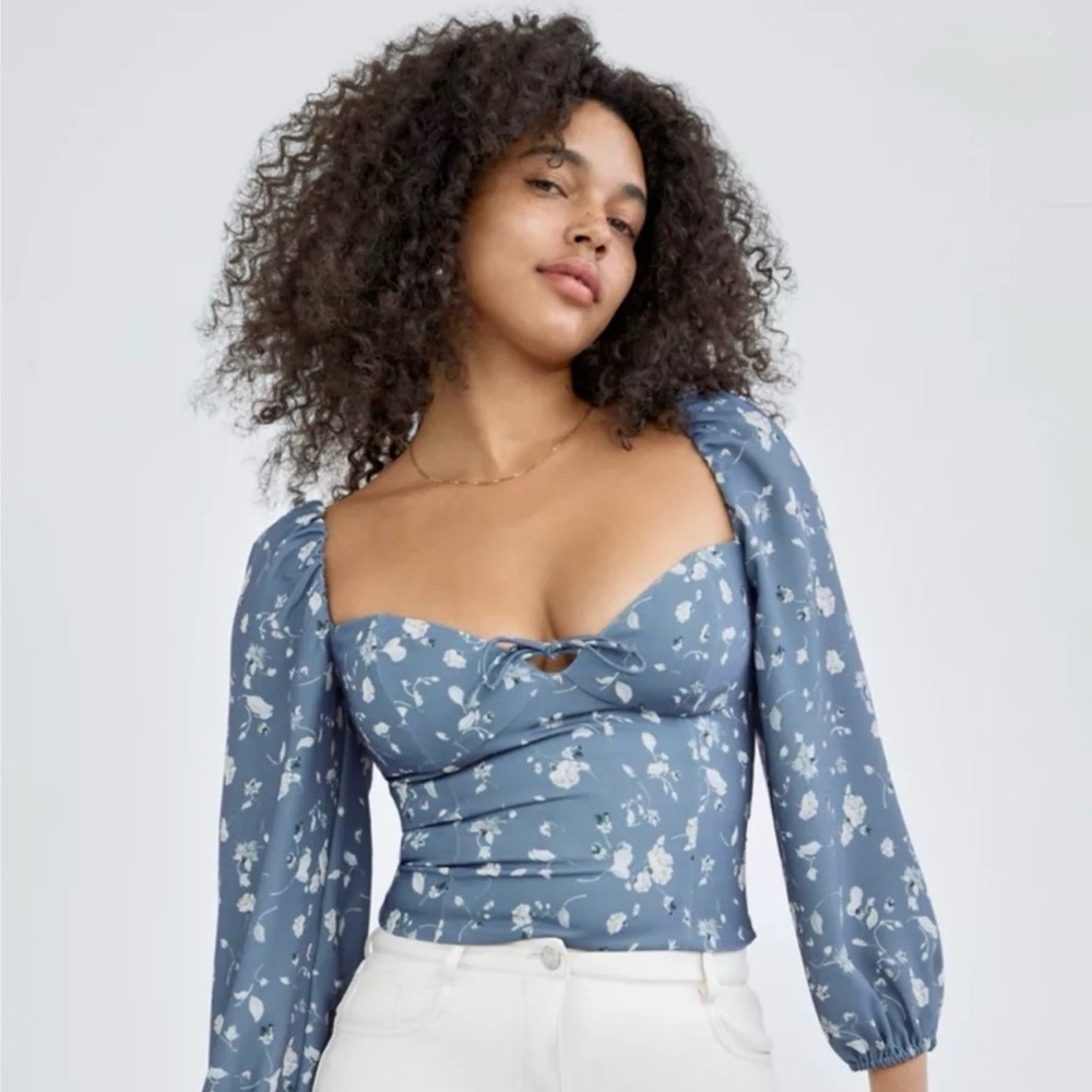 Aritzia Wilfred Blue Floral Blouse